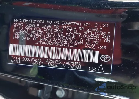 2023 Toyota Crown Xle из США, поврежденный, VIN JTDAAAAF8P3001030